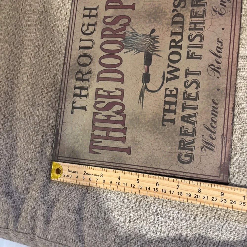Rustic Fishing Sign The Worlds Greatest Fishermen Welcome Relax‎ Enjoy Tin Metal